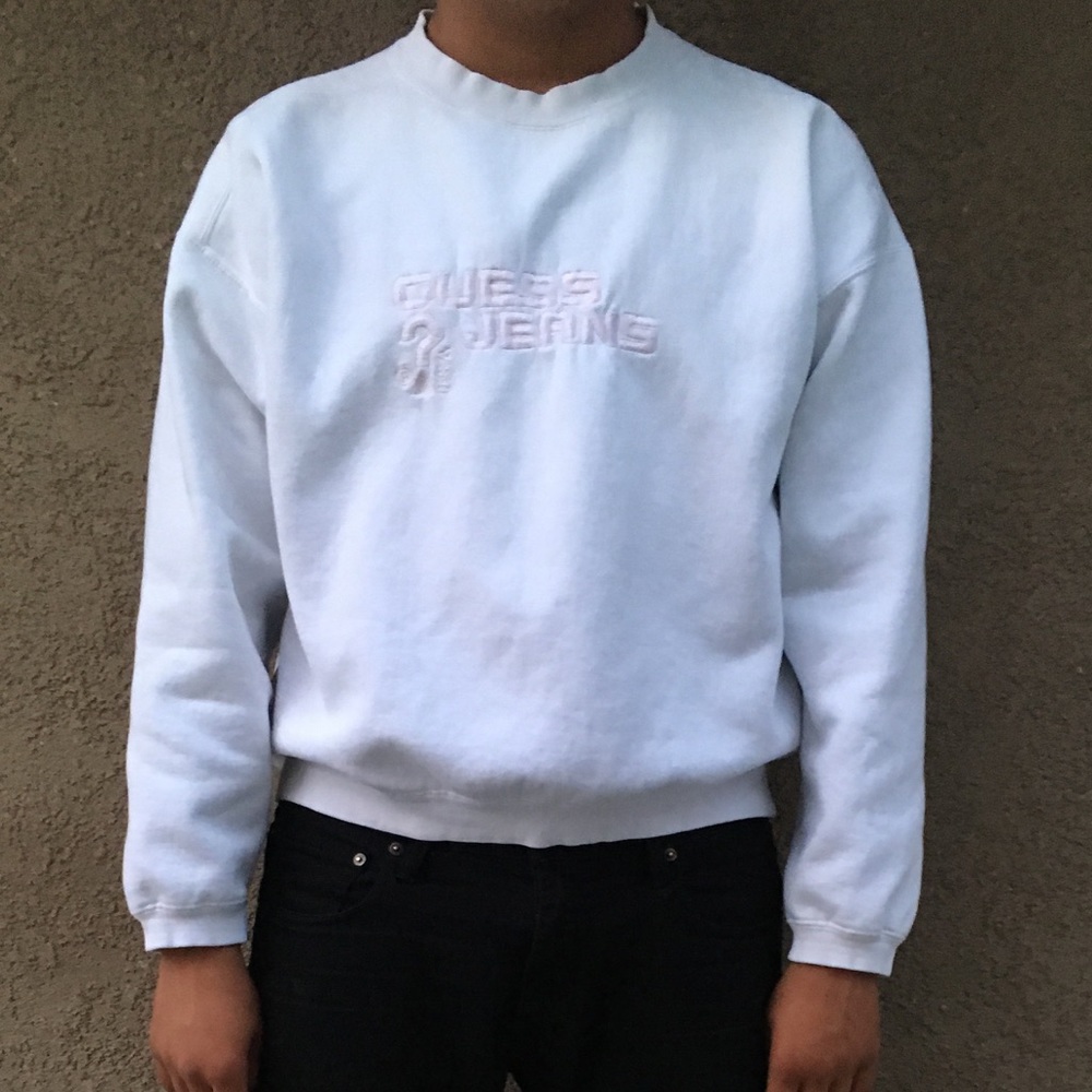 White/Pink Vintage Guess “Guess Jeans❓”Crewneck